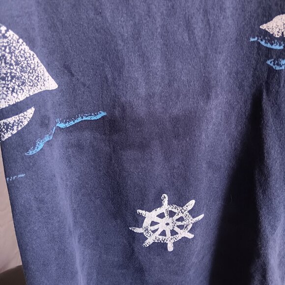 Vintage Large Women's T-shirt 80's Nautical-Themed Blue Lighthouse Anchors AOP - Picture 6 of 7